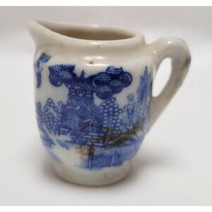 Vintage Miniature Dollhouse Blue & White Willow Porcelain Creamer Pitcher